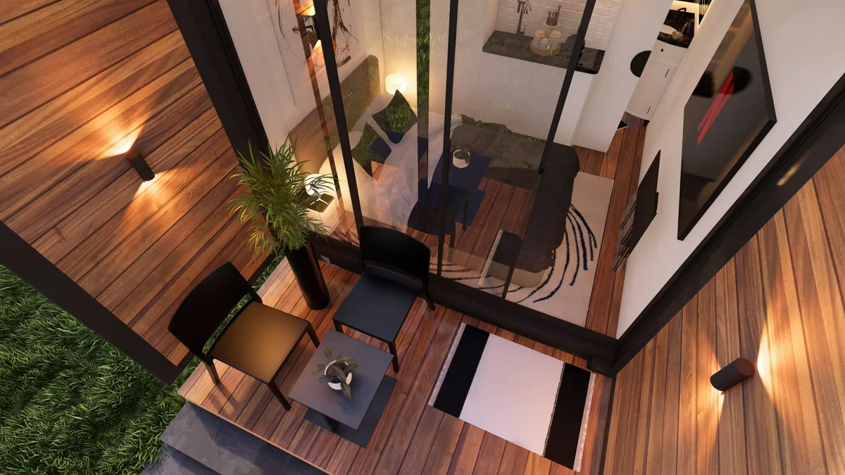 A tall building with balconies and balconies on top of it.